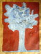 Blue tree Red background