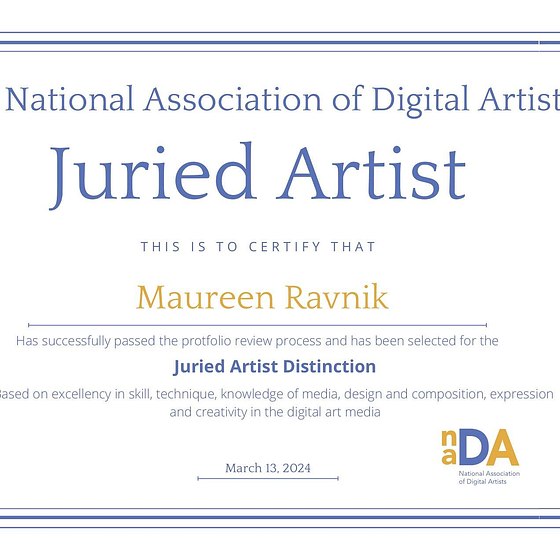 New National Association of Digital Artists Juried Artist Acceptance Award! March 2024